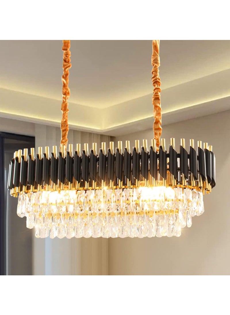 Black Luxury K9 Crystal Chandelier with Oval Lampshades – Modern Pendant Light Fixture