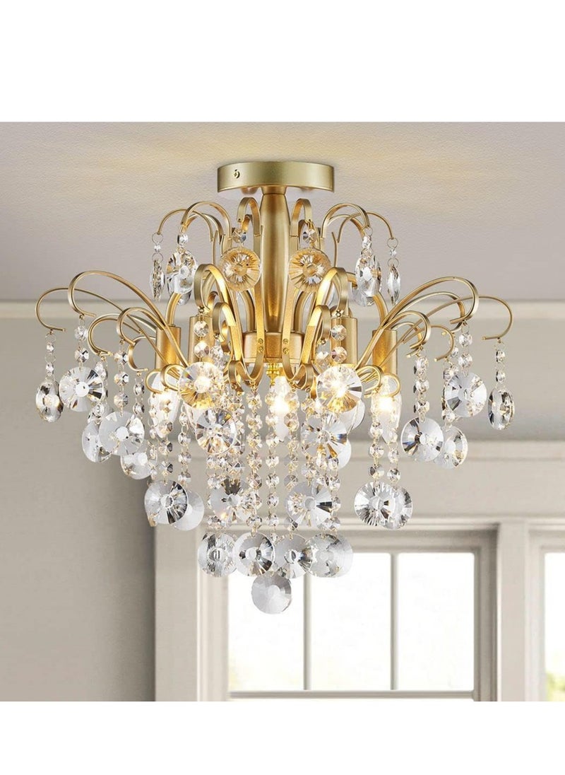 Crystal Chandelier, Flush Ceiling Light, Modern Lighting Fixture for Bedroom, Corridor, Bar, Kitchen, Bathroom, Gold