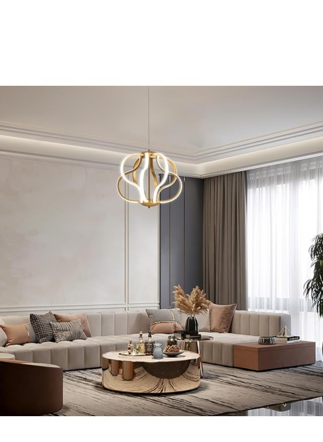 Modern LED Pendant Light, Gold Dimmable Chandeliers Ceiling Lamp with Remote Control, Art Deco Line Lamp 40W 8 Lights for Living Room, Kitchen, Bedroom, Corridor