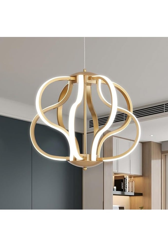 Modern LED Pendant Light, Gold Dimmable Chandeliers Ceiling Lamp with Remote Control, Art Deco Line Lamp 40W 8 Lights for Living Room, Kitchen, Bedroom, Corridor