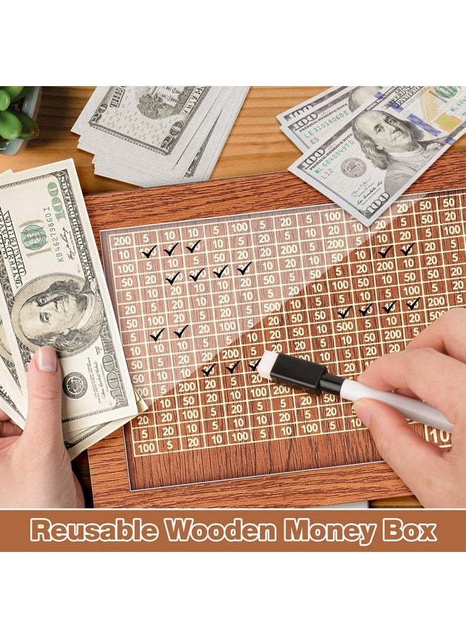 Wooden Money Box Money Bank, Countdown Money Saving Box With 10000 Dollars Target, Money Box With Money Target And Numbers To Check For Boys Girls (10000 Usd)