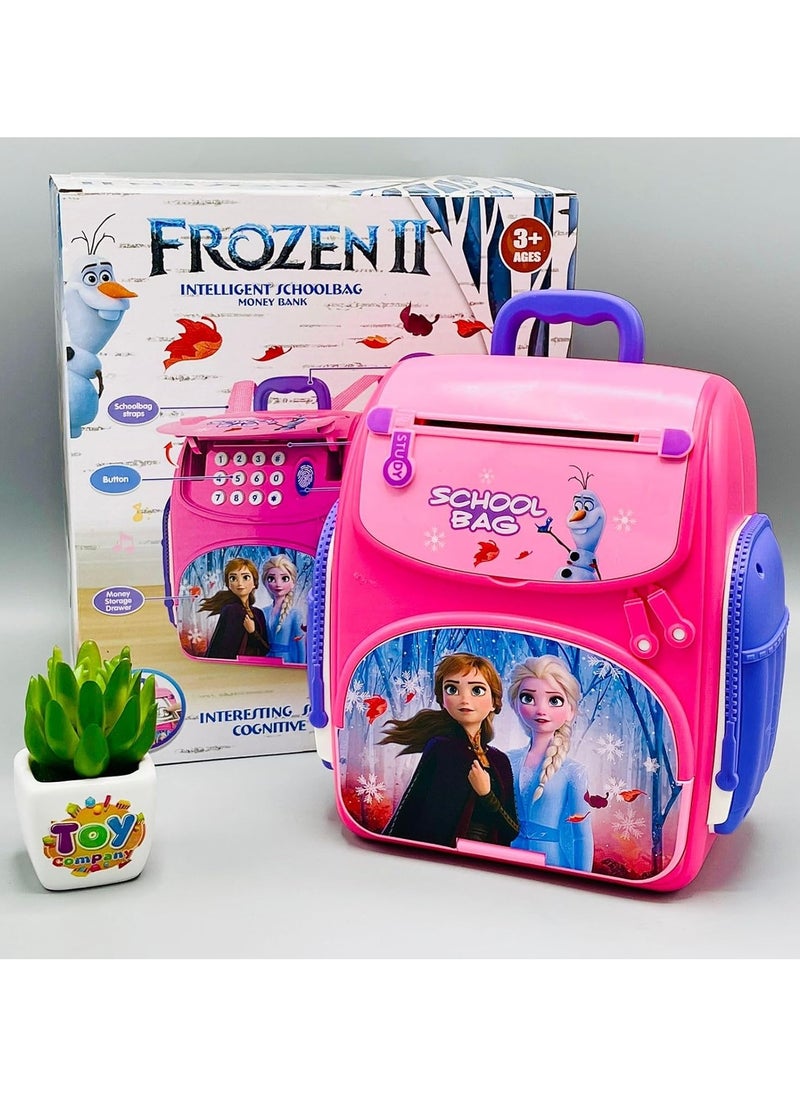 Fingerprint Mini ATM Money Bank – Real Money Saving Bank with Musical School Bag Design for Kids | Fingerprint Sensor | Frozen II Theme