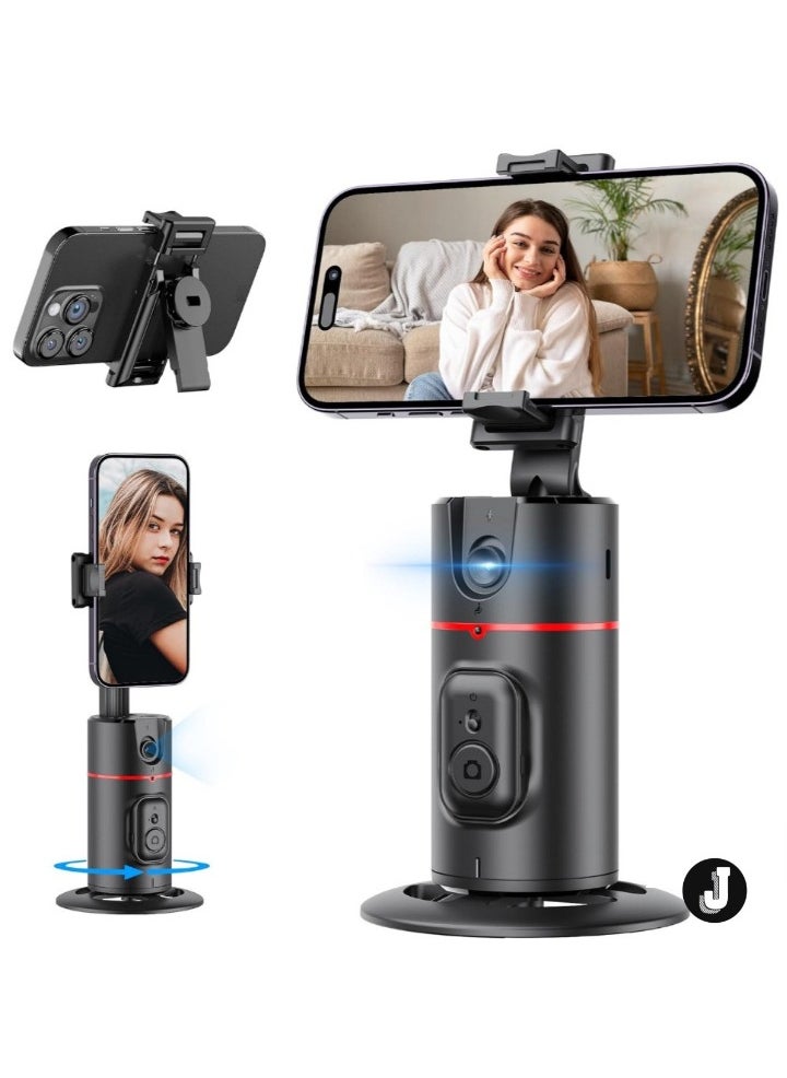 Auto Face Tracking Tripod – Smart 360° Rotation Body Phone Camera Mount for Vlogs & TikTok with Remote, Extendable, Rechargeable (Black), Perfect for Selfies, Live Streaming, and Content Creation