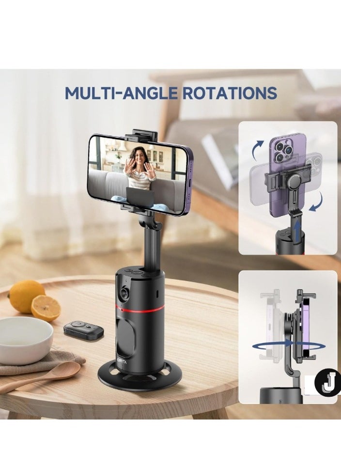 Auto Face Tracking Tripod – Smart 360° Rotation Body Phone Camera Mount for Vlogs & TikTok with Remote, Extendable, Rechargeable (Black), Perfect for Selfies, Live Streaming, and Content Creation