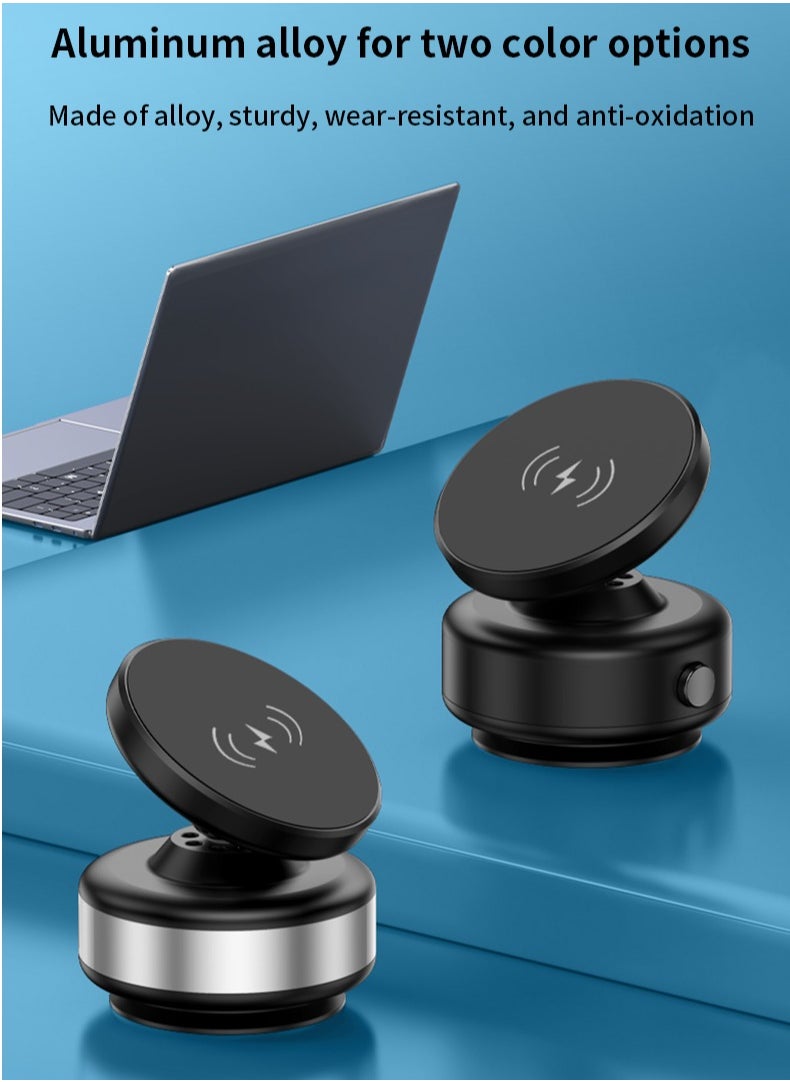 Magnetic Wireless Vacuum Car Charger Mount, Compatible with Various iPhone Series, 360°Rotation, Strong Magnets, Air Vent & Dashboard Suction Cup, Applicable to Car Kitchen Mirro Gym Bath Shower All Smooth Surface