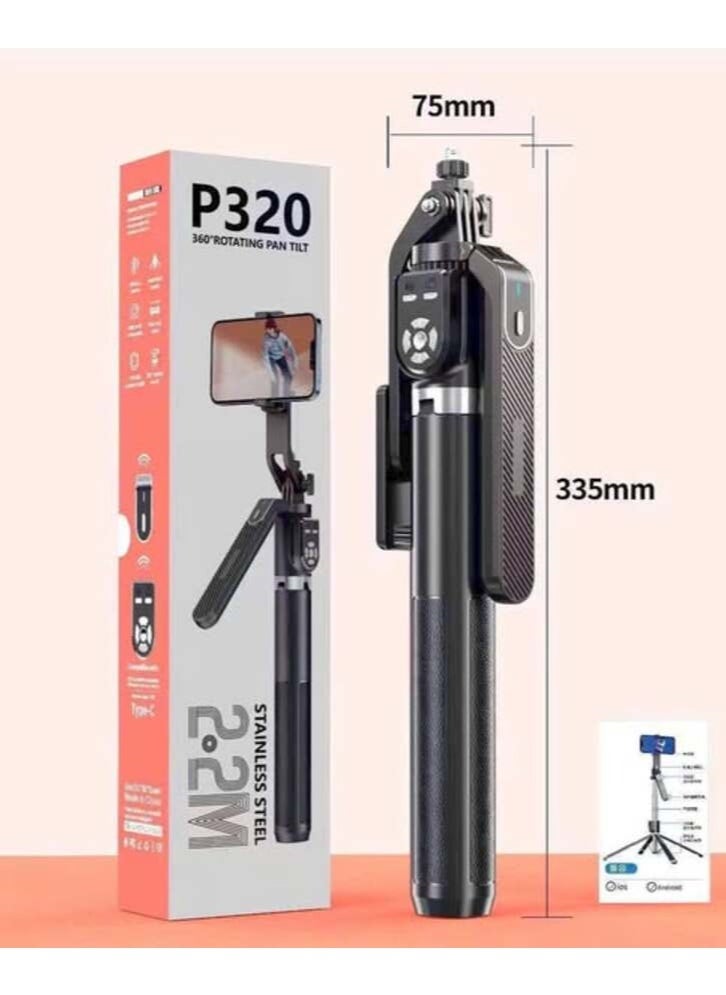 P320 2.2M Stainless Steel 360°Rotating Bluetooth Shutter Tripod Bluetooth Selfie Stick