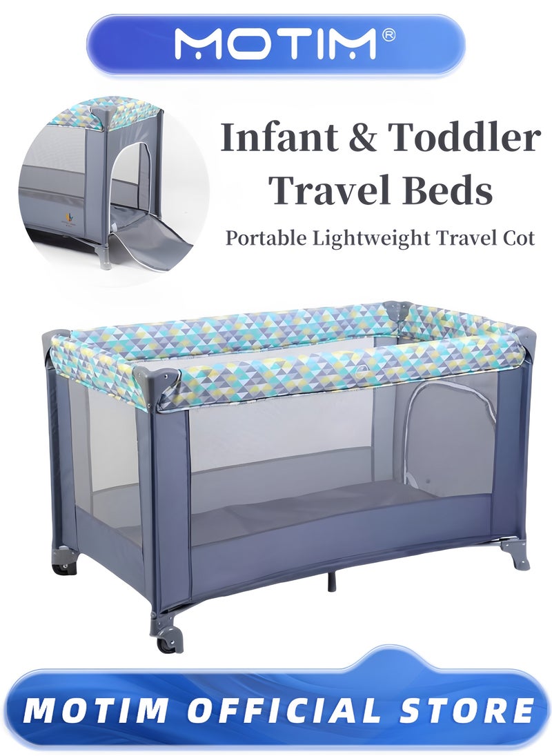 Infant and Toddler Travel Beds Portable Baby Crib Foldable Lightweight Travel Cot Travel Crib Nursery Center for Infant with Comfortable Mattress and Carry Bag (125 * 65 * 75CM)