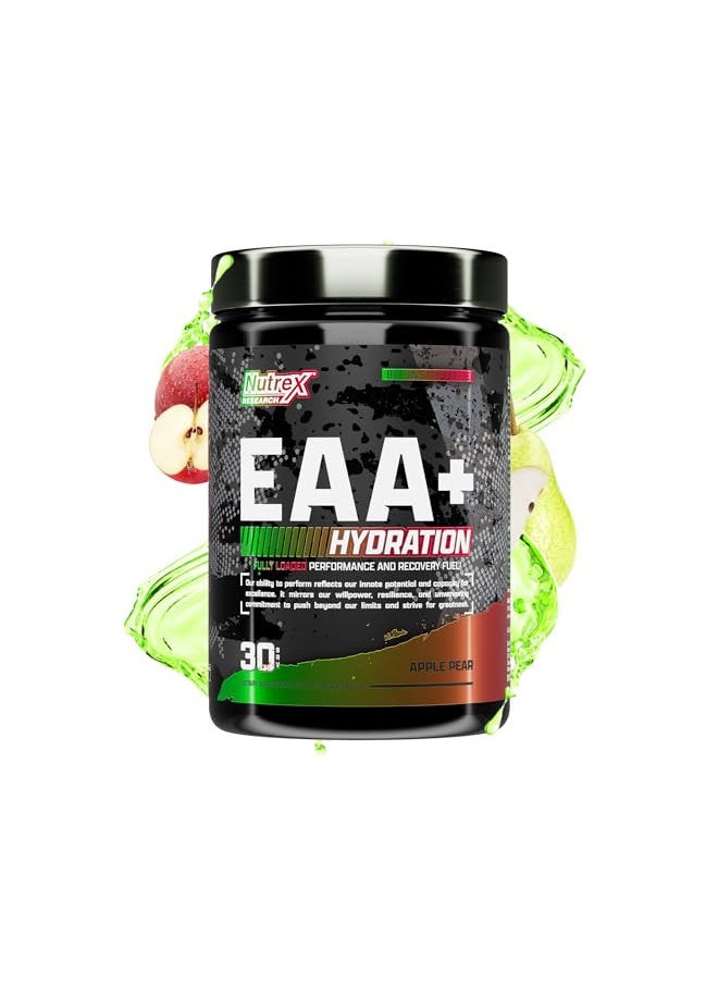 Nutrex Research EAA Hydration | EAAs + BCAAs Powder | Muscle Recovery, Strength, Muscle Building, Endurance | 8G Essential Amino Acids + Electrolytes | Apple Pear 30 Servings