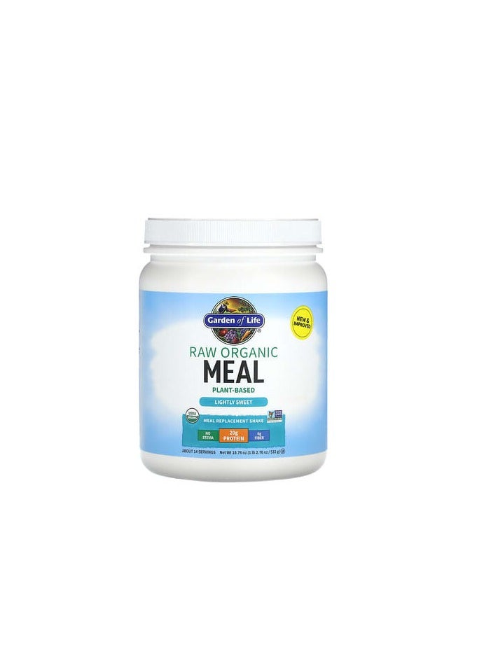 , RAW Organic Meal, Meal Replacement Shake, Lightly Sweet, 18.76 oz (532 g