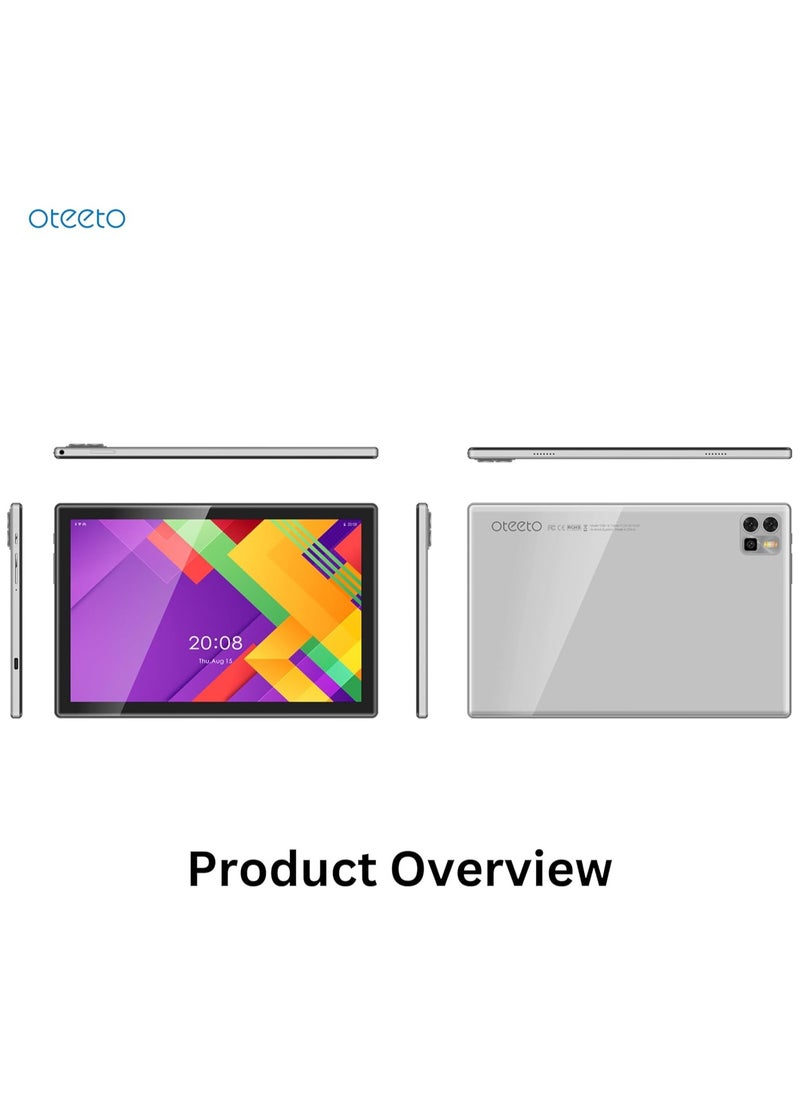 Oteeto TAB 12/10.1 Inch IPS LCD/8GB RAM+256GB ROM/4G Dual SIM/6000 mAh Battery/8MP Front+13MP Rear Camera/Octa Core 1.6GHz Processor/Android 13 - Grey