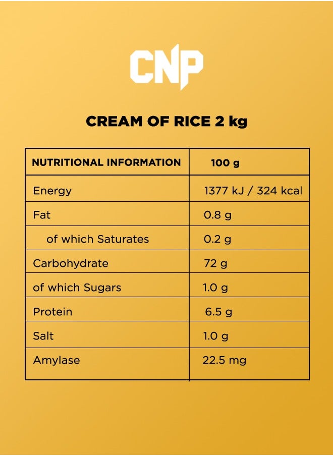 Cream of Rice - 2kg, Chocamel Cups Flavor, High-Quality Complex Carbohydrates for Energy and Recovery