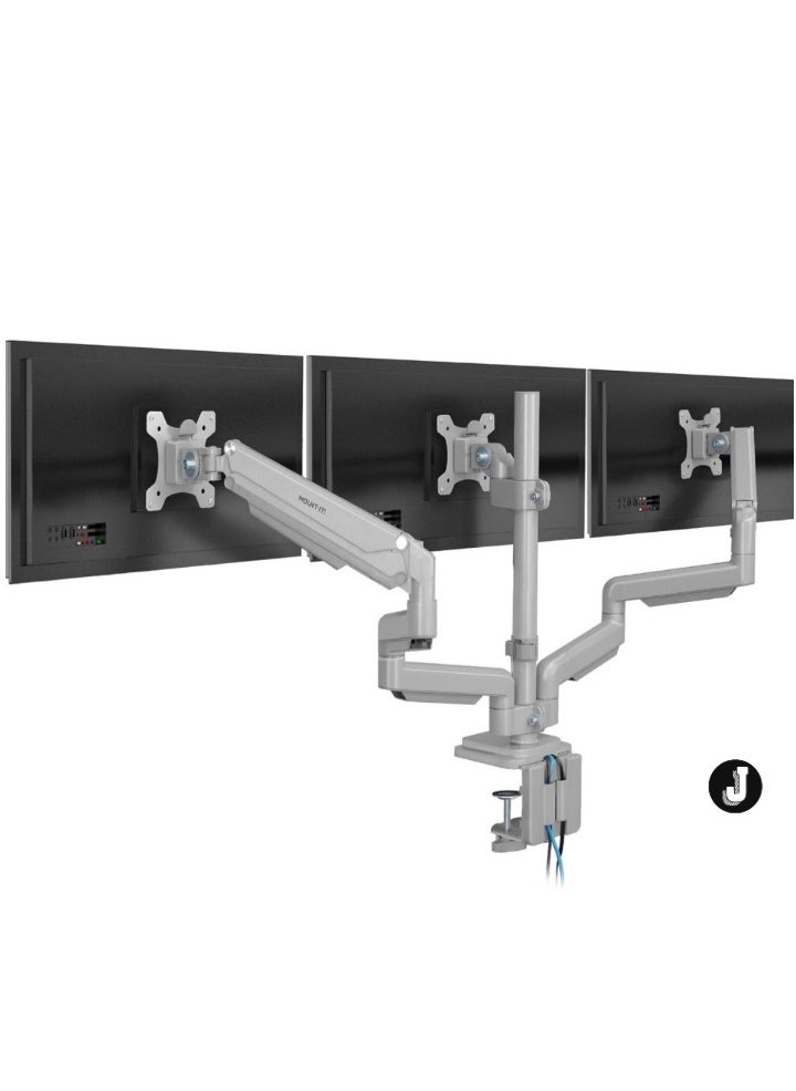 Ergonomic Triple Monitor Mount – Height Adjustable, USB & Audio Integration, Supports 24”-32” Displays, Ideal for Office and Gaming Setups