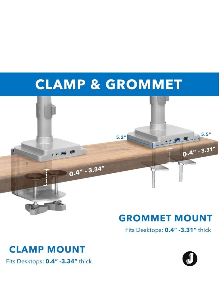 Ergonomic Triple Monitor Mount – Height Adjustable, USB & Audio Integration, Supports 24”-32” Displays, Ideal for Office and Gaming Setups