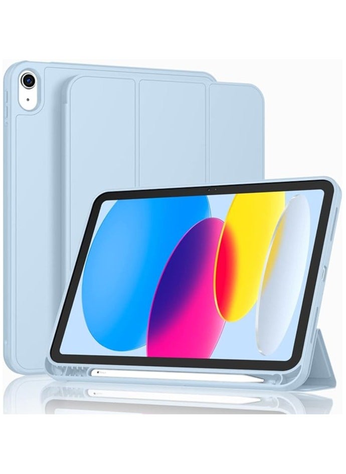 New iPad 10.9 Inch Case 2022(10th Gen) with Pencil Holder,Trifold Stand Smart Case with Soft TPU Back,Auto Wake/Sleep (Sky Blue)