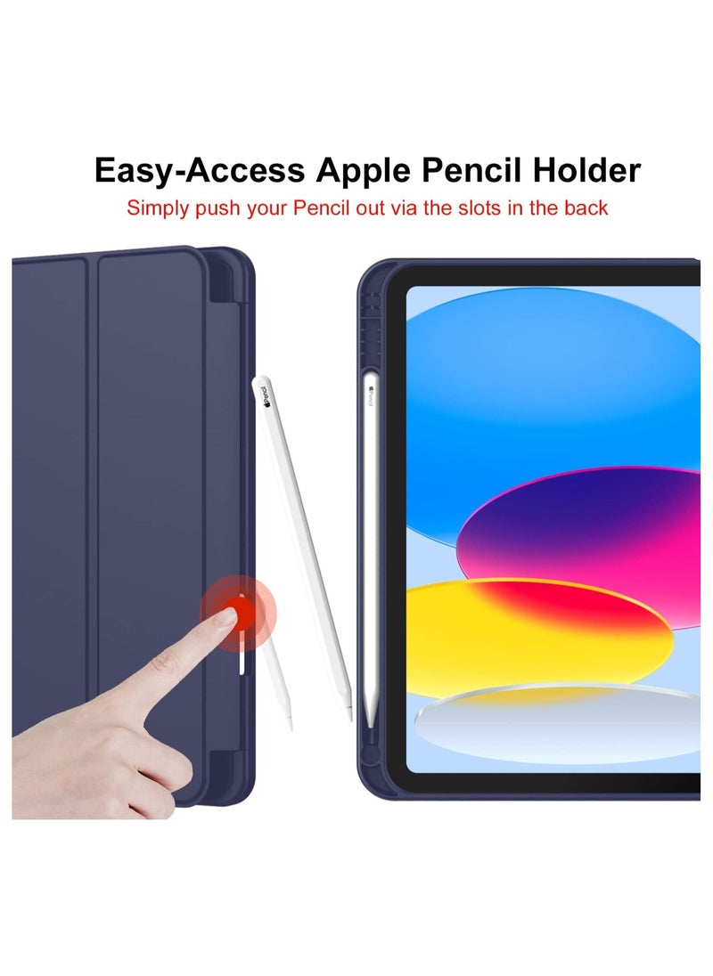 New iPad 10th Generation Case 2022 10.9 Inch with Pencil Holder, Trifold Stand Smart Case with Soft TPU Back,Auto Wake/Sleep(Dark Blue)