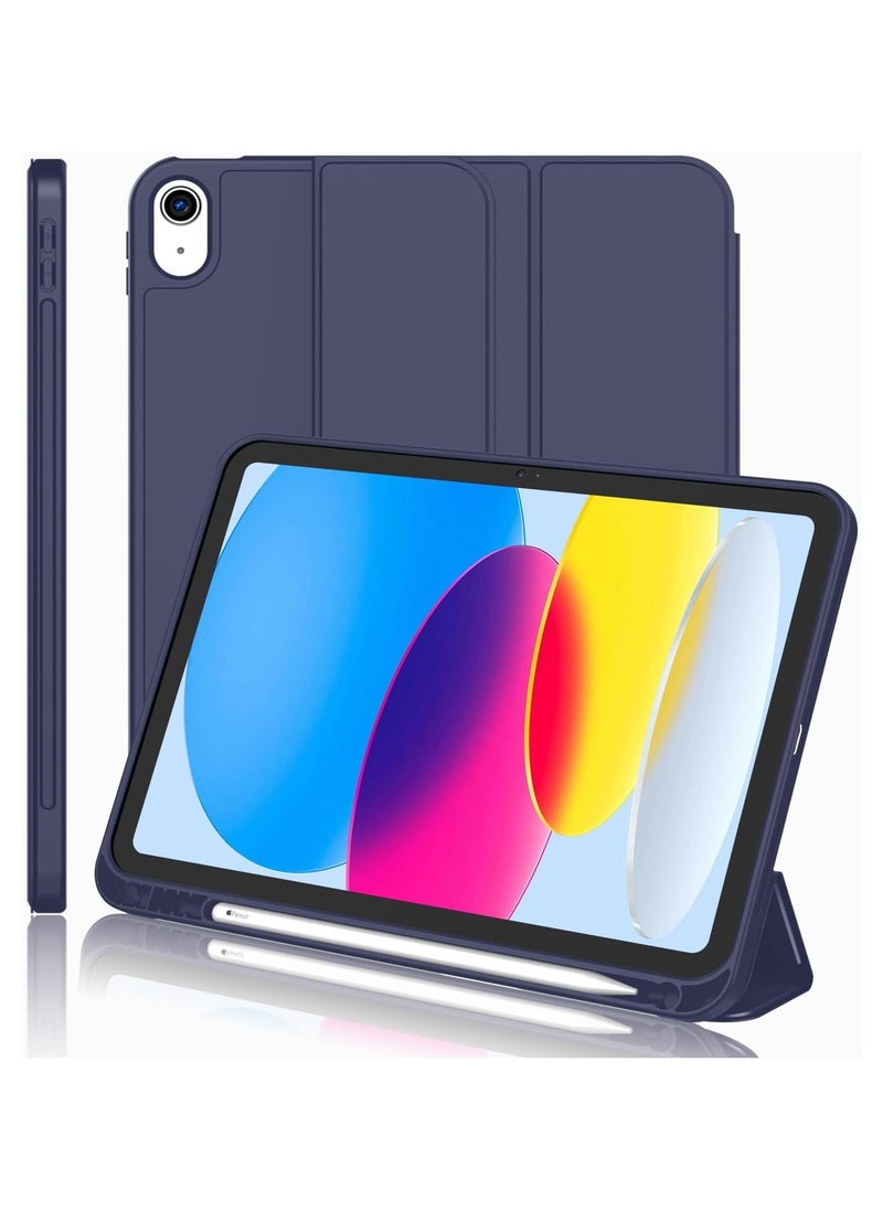 New iPad 10th Generation Case 2022 10.9 Inch with Pencil Holder, Trifold Stand Smart Case with Soft TPU Back,Auto Wake/Sleep(Dark Blue)