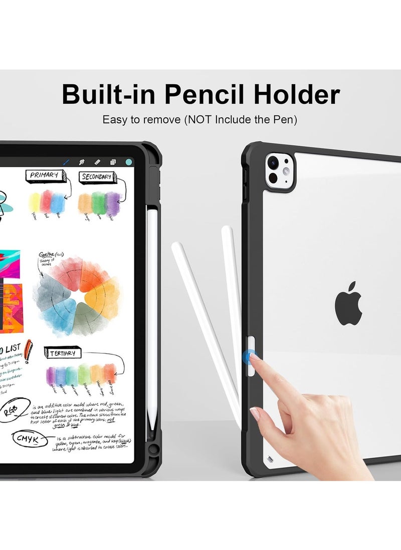 Applicable To 2024 Air6 Generation-11 Inch Protective Case, Stylish And Simple Transparent Smart Ipad Protective Case, Acrylic Hard Case With Pen Slot, Three-Fold Style, With Automatic Sleep Wake-Up, Shockproof And Drop-Proof Function,(Light Pink)