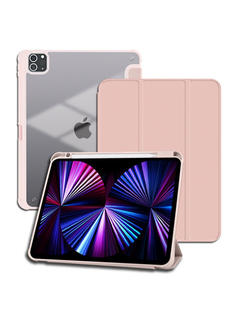 Applicable To 2024 Air6 Generation-11 Inch Protective Case, Stylish And Simple Transparent Smart Ipad Protective Case, Acrylic Hard Case With Pen Slot, Three-Fold Style, With Automatic Sleep Wake-Up, Shockproof And Drop-Proof Function,(Light Pink)