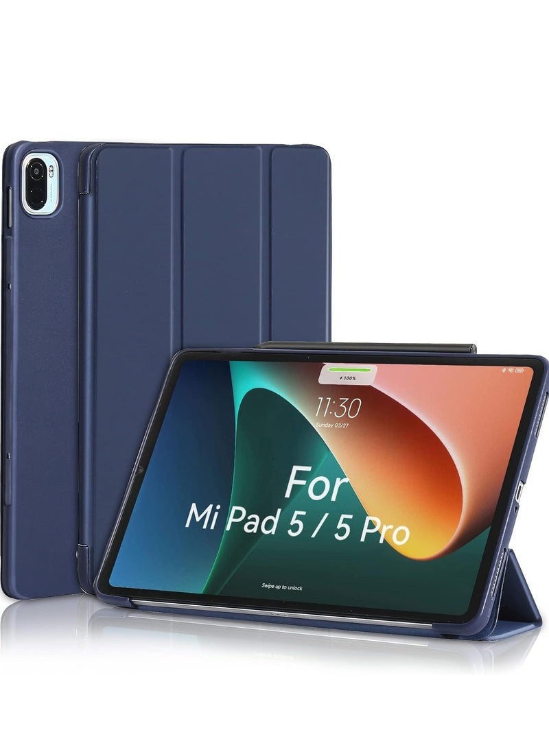 Case for Xiaomi Mi Pad 5/5 Pro 11 inch 2021, Smooth Front Lid & Soft Back Cover, Auto Wake/Sleep, Tri-Fold Slim Lightweight Cover for Xiaomi Mi Pad 5 / Mi Pad 5 Pro 5G, Dark Blue