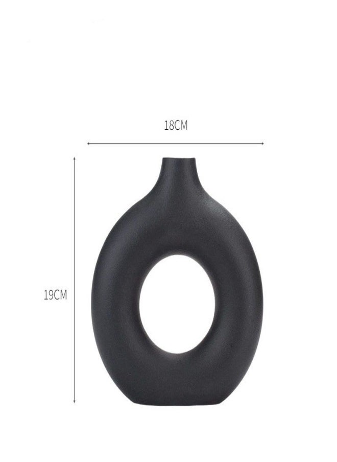 Black Modern Circle Ceramic Vase Decor 18*19cm