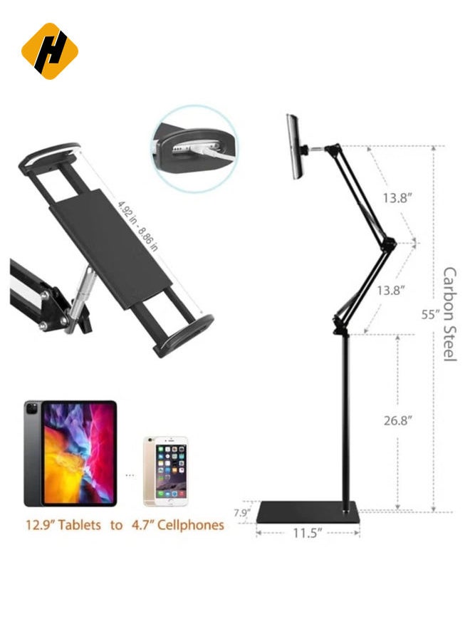 Universal Floor Adjustable and Foldable Tablet Stand Holder with 360 Degree Rotation for Phone and Tablet