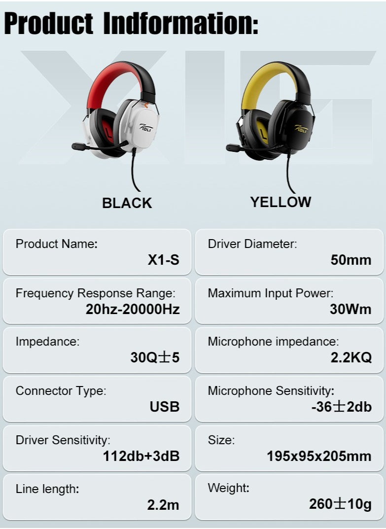 LR-X1s Wired Gaming Headset - ENC Microphone, Lightweight Dual-Color, USB for PS5, Xbox, PC - Comfortable Earphones