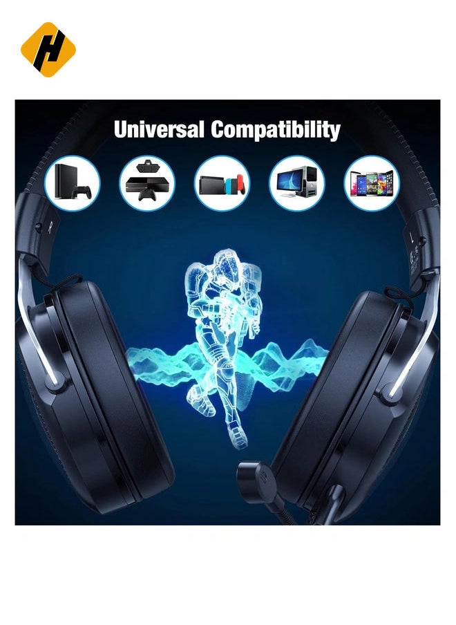 Wired Gaming Headsets RGB LED Headphones w/Mic for PS5/PS4 Black Silver