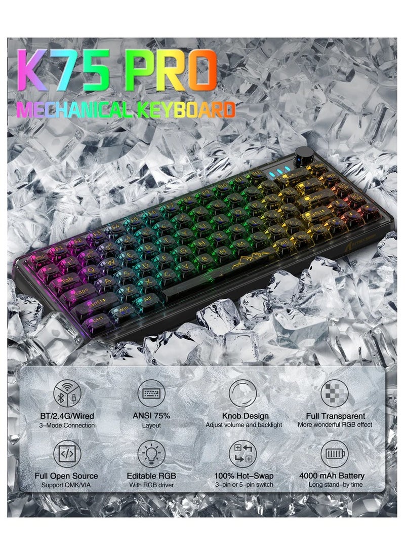 ATTACK SHARK K75 Pro Transparent Mechanical Keyboard (Black Transparent)