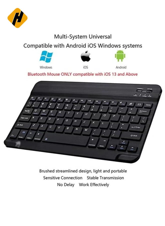 Arabic and English Bluetooth Keyboard and Mouse Combo Ultra-Slim Portable Compact Wireless Mouse Keyboard Set for IOS Android Windows Tablet Phone iPhone iPad Pro Air Mini (Black)