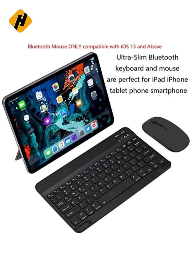 Arabic and English Bluetooth Keyboard and Mouse Combo Ultra-Slim Portable Compact Wireless Mouse Keyboard Set for IOS Android Windows Tablet Phone iPhone iPad Pro Air Mini (Black)