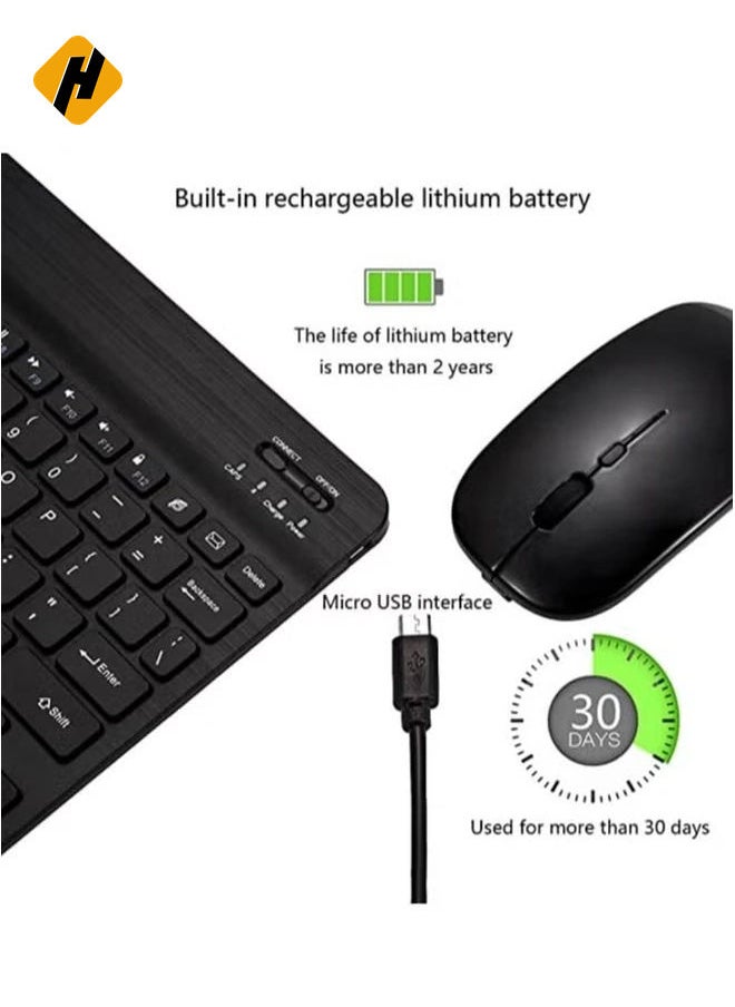 Arabic and English Bluetooth Keyboard and Mouse Combo Ultra-Slim Portable Compact Wireless Mouse Keyboard Set for IOS Android Windows Tablet Phone iPhone iPad Pro Air Mini (Black)