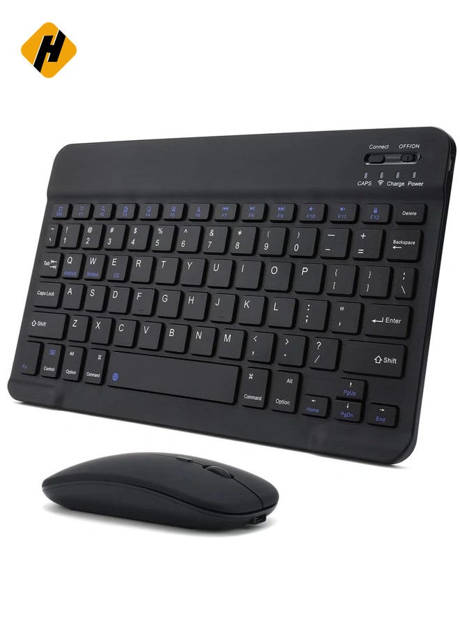 Rechargeable Bluetooth Keyboard and Mouse Combo Portable Compact Wireless Mouse Keyboard Set for Android Windows Tablet Cell Phone iPhone iPad Pro Air Mini, iPad OS/iOS 13 and above (Black)