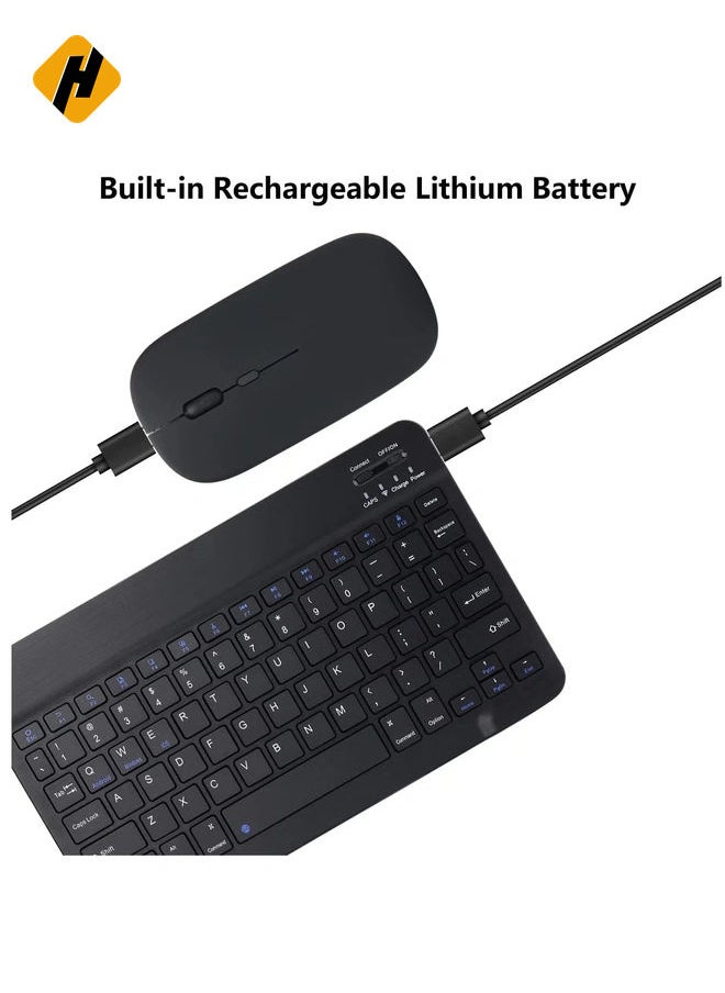 Rechargeable Bluetooth Keyboard and Mouse Combo Portable Compact Wireless Mouse Keyboard Set for Android Windows Tablet Cell Phone iPhone iPad Pro Air Mini, iPad OS/iOS 13 and above (Black)