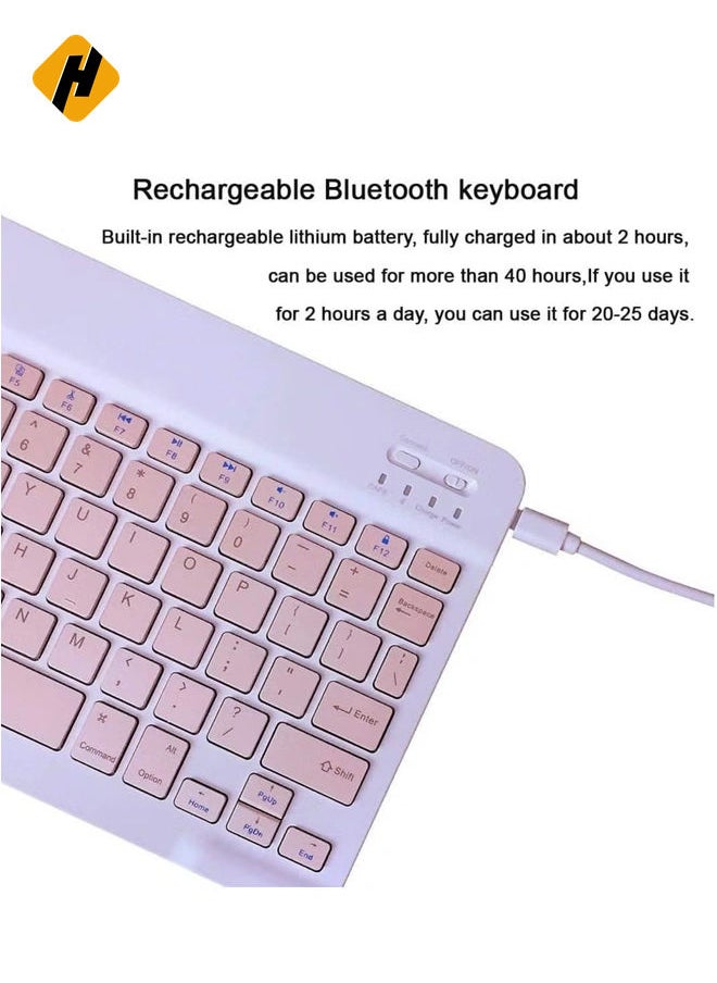 Ultra-Slim Bluetooth Keyboard and Mouse Combo Rechargeable Portable Wireless Keyboard Mouse Set for Apple iPad iPhone and Above Samsung Tablet Phone Smartphone Android Windows (White