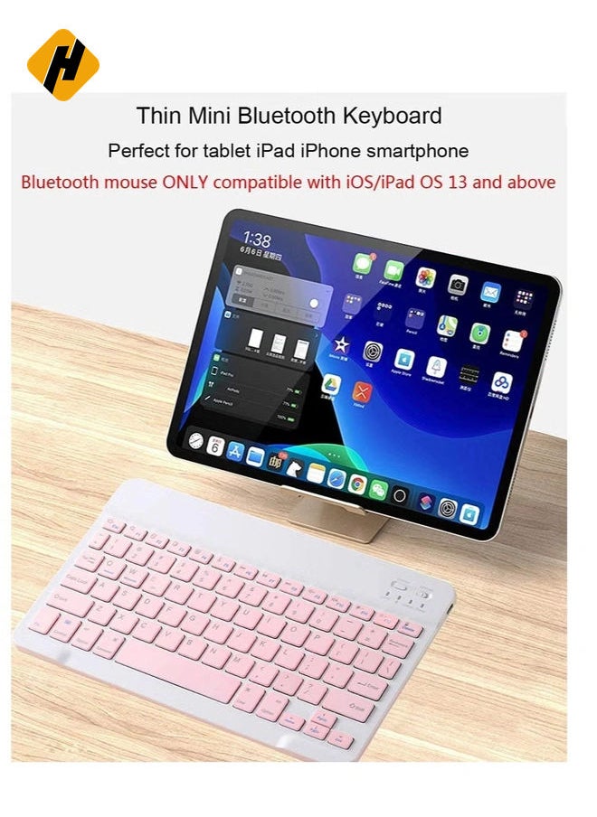 Ultra-Slim Bluetooth Keyboard and Mouse Combo Rechargeable Portable Wireless Keyboard Mouse Set for Apple iPad iPhone and Above Samsung Tablet Phone Smartphone Android Windows (White