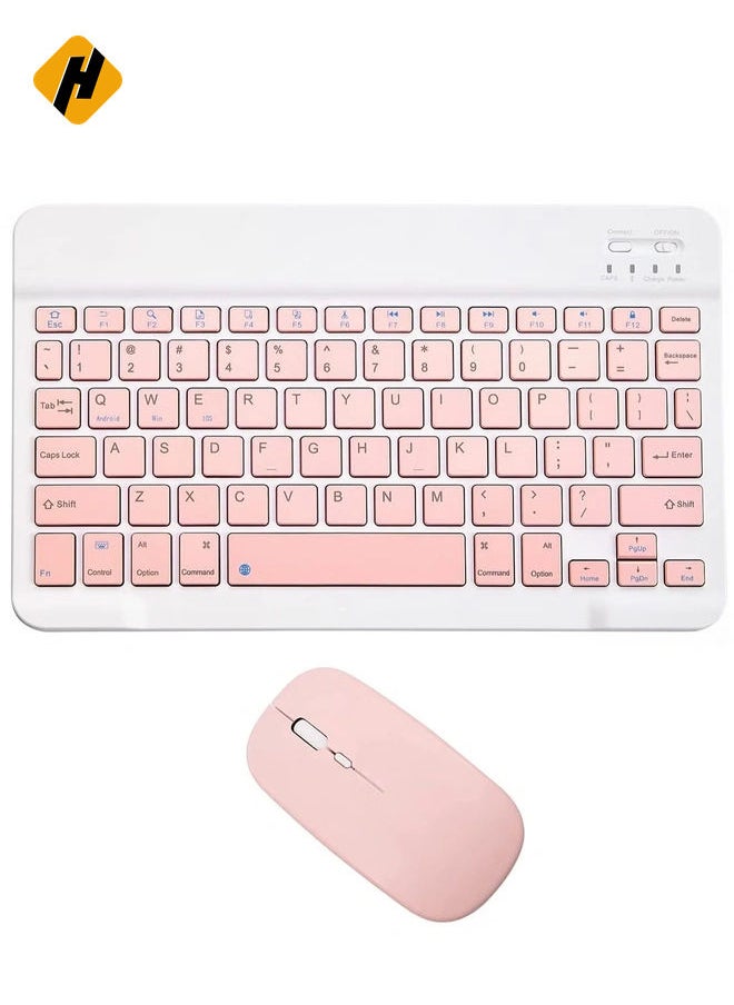 Ultra-Slim Bluetooth Keyboard and Mouse Combo Rechargeable Portable Wireless Keyboard Mouse Set for Apple iPad iPhone and Above Samsung Tablet Phone Smartphone Android Windows (White