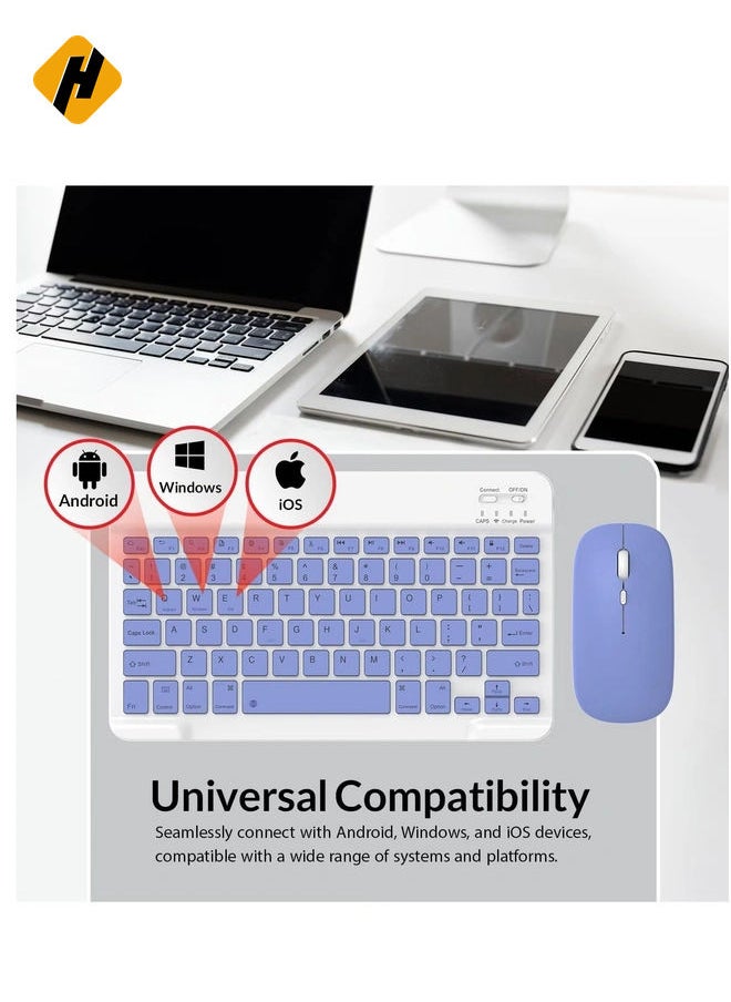 Set of Rechargeable Bluetooth Keyboard and Mouse - Portable Wireless Mouse/Keyboard Set - Android/iOS/Windows - Smart Phone/Tablet/PC - iPhone iPad Pro Air Mini, iPad OS/iOS (WHITE)