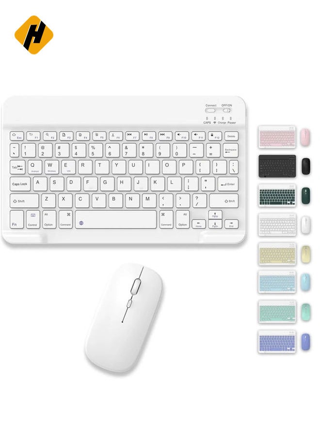 Set of Rechargeable Bluetooth Keyboard and Mouse - Portable Wireless Mouse/Keyboard Set - Android/iOS/Windows - Smart Phone/Tablet/PC - iPhone iPad Pro Air Mini, iPad OS/iOS (WHITE)