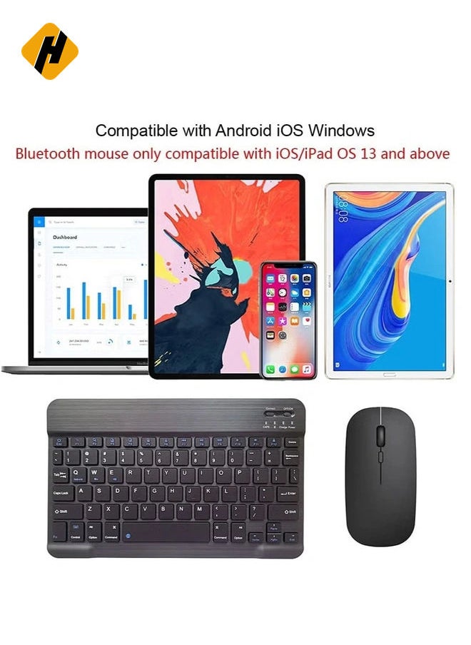 Rechargeable Bluetooth Keyboard and Mouse Combo Ultra-Slim Portable Compact Wireless Mouse Keyboard Set for Android Windows Tablet Cell Phone iPhone iPad Pro Air Mini, iPad OS/iOS 13 and above (Black)