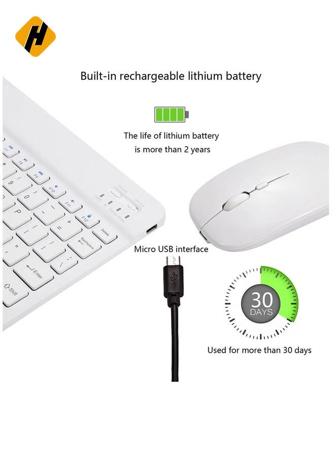 Ultra-Slim Bluetooth Keyboard and Mouse Combo Rechargeable Portable Wireless Keyboard Mouse Set for Apple iPad iPhone iOS 13 and Above Samsung Tablet Phone Smartphone Android Windows (White