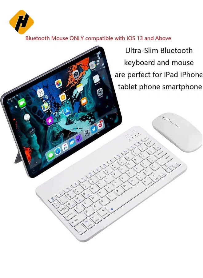 Ultra-Slim Bluetooth Keyboard and Mouse Combo Rechargeable Portable Wireless Keyboard Mouse Set for Apple iPad iPhone iOS 13 and Above Samsung Tablet Phone Smartphone Android Windows (White