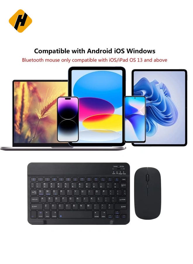 Rechargeable Bluetooth Keyboard and Mouse Combo Ultra-Slim Portable Compact Wireless Mouse Keyboard Set for Android Windows Tablet Cell Phone iPhone iPad Pro Air Mini, iPad OS/iOS (Black)