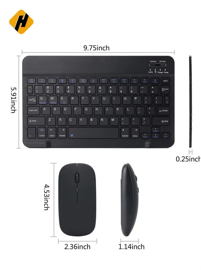 Rechargeable Bluetooth Keyboard and Mouse Combo Ultra-Slim Portable Compact Wireless Mouse Keyboard Set for Android Windows Tablet Cell Phone iPhone iPad Pro Air Mini, iPad OS/iOS (Black)