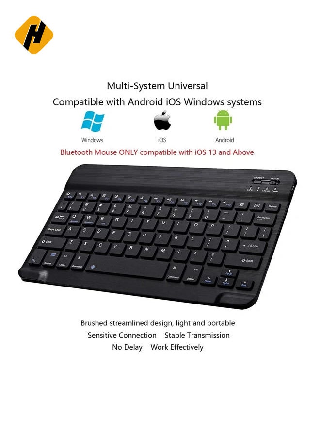 Arabic and English Bluetooth Keyboard and Mouse Combo, Ultra-Slim Portable Compact Wireless Mouse Keyboard Set for IOS Android Windows Tablet Phone iPhone iPad Pro Air Mini (Black)