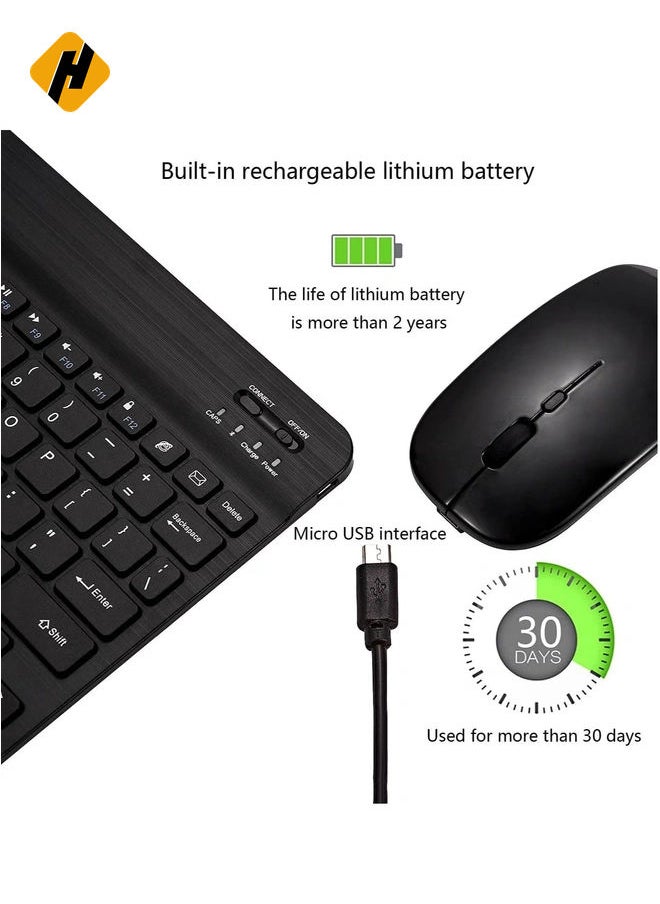 Arabic and English Bluetooth Keyboard and Mouse Combo, Ultra-Slim Portable Compact Wireless Mouse Keyboard Set for IOS Android Windows Tablet Phone iPhone iPad Pro Air Mini (Black)