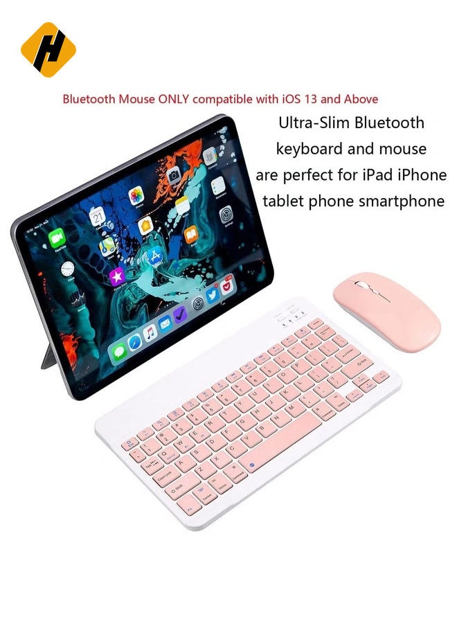 Ultra-Slim Bluetooth Keyboard and Mouse Combo Rechargeable Portable Wireless Keyboard Mouse Set for Apple iPad iPhone iOS 13 and Above Samsung Tablet Phone Smartphone Android Windows