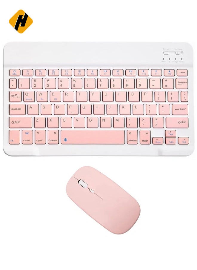 Rechargeable Bluetooth Keyboard and Mouse Combo Ultra-Slim Portable Compact Wireless Mouse Keyboard Set for Android Windows Tablet Cell Phone iPhone iPad Pro Air Mini, iPad OS/iOS (Pink)