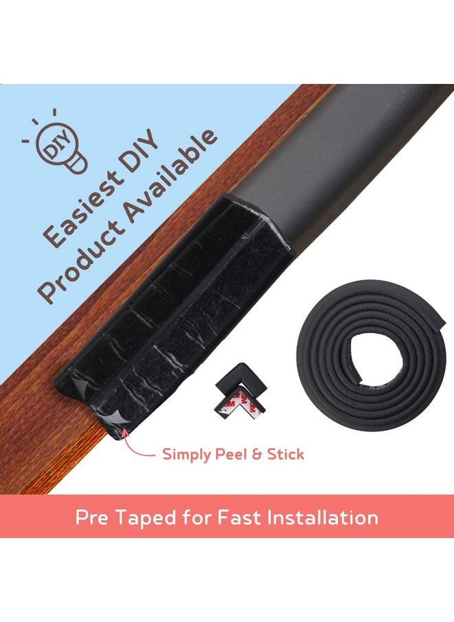 Pre-Taped Furniture Edge Guard And Corner Protector - 6.5Ft Edge + 4 Corner Guards (Black Color) For Baby Proofing & Child Safety