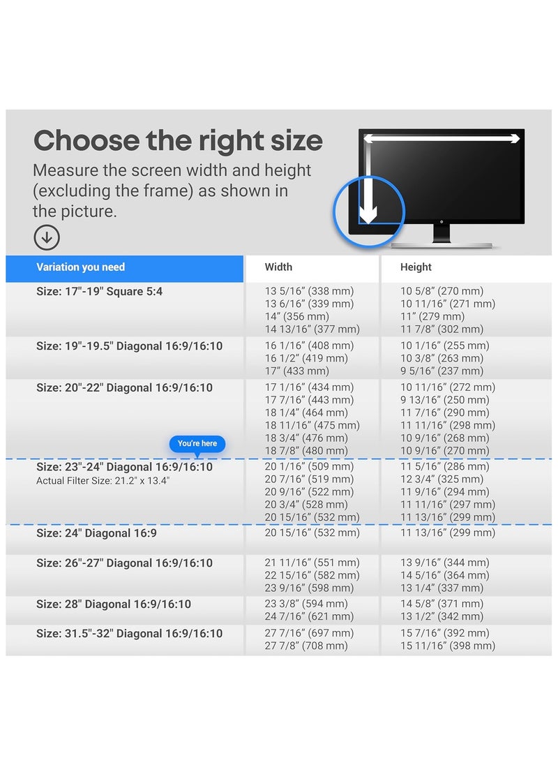 VINTEZ Blue Light Blocking Screen Protector Panel for 23, 23.6, 23.8, 24 inch Diagonal LED PC Monitor Anti-UV Eye Protection Filter Film - Widescreen Monitor Frame Hanging Type