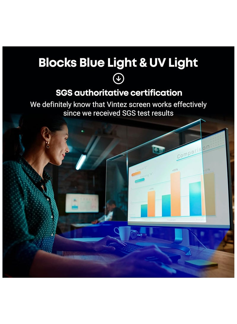 VINTEZ Blue Light Blocking Screen Protector Panel for 23, 23.6, 23.8, 24 inch Diagonal LED PC Monitor Anti-UV Eye Protection Filter Film - Widescreen Monitor Frame Hanging Type
